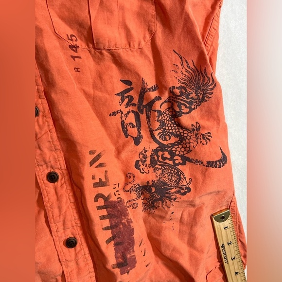 Polo Ralph Lauren M Silk Linen Blend Chinese Dragon Military Field Grade Shirt - Picture 11 of 12